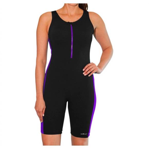 NEW DOLFIN color block zip front chlorine resistant aquatard in black and purple - Picture 1 of 2